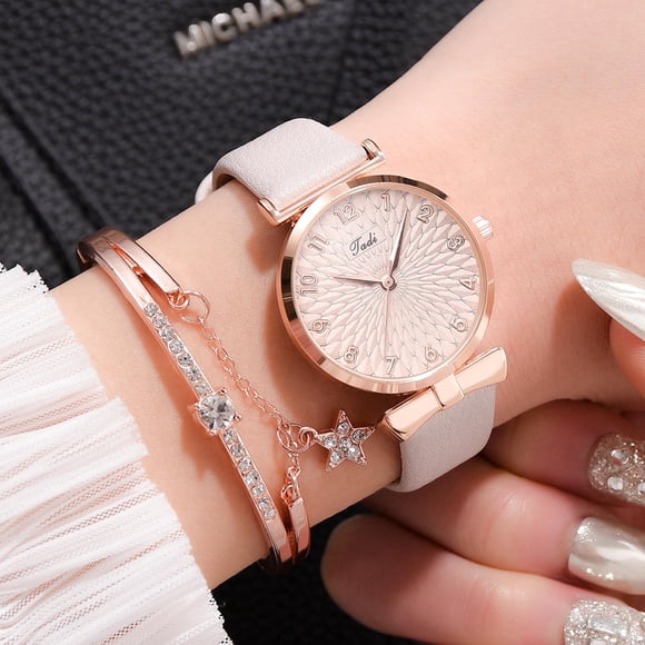 HOARBOEG Watch for Women Mother's Day Gift Women Watches Bracelet Set Flowers Ladies Bracelet Watch Casual Leather Quartz