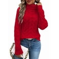 thumbnail image 2 of Women Turtle-Neck Sweaters Cable Knit Long Sleeve Pullover Jumper Tops Fall Winter Casual Solid Sweater Red S, 2 of 6