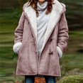 thumbnail image 1 of XZNGL Manteau d'Hiver pour Femmes Grande Taille Uni Doublé de Velours à Manches Longues avec Poches et Boucles Corne Pardessus Hauts, 1 of 1