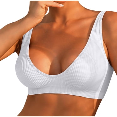 Kaemgyyd Deep V Bras for Women Breathable No Underwire Comfort Wireless Bralettes Seamless Stretchy Ribbed Plunge Everyday Bra