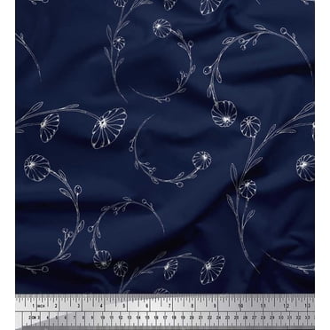 Soimoi Blue Velvet Fabric Artistic Floral Print Fabric by the Yard 60 Inch Wide