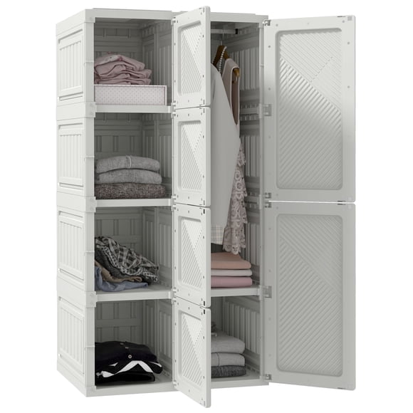 HOMCOM Portable Wardrobe Closet with Cube Compartments Hanging Rod Doors
