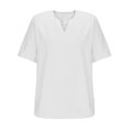 thumbnail image 3 of Shirts for Men, Mens Solid Color Round Neck Irregular Pullover Short Sleeve V-neck Blouses Shirts, 3 of 5