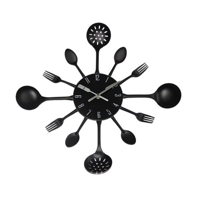 Youkk Kitchen Wall Clock Removable Spoon Fork Clocks Mirror Hanging Ornament Mute Movement Quartz Home Decor Black