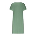 thumbnail image 4 of Robes pour Femmes 2024 Été Oversize Col Rond à Nouer Manches Courtes Couleur Coton Coton Lin Robe Longueur Genou Robe à Manches Courtes et Col Ras du Cou Rabais de 50 % Liquidation!, 4 of 5
