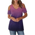thumbnail image 1 of yoeyez Plus Size Short Sleeve Blouse Cold Shoulder V Neck Tunic Shirts Causal Color Block Tops Shirts Relaxed Fitted Comfy Pullover Blouse Limited Time Deals Pink L, 1 of 6