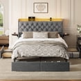 thumbnail image 3 of GUNAITO Full Size Bed Frame with 4 Storage Drawers, Velvet Upholstered LED Bed with LED and USB Ports, Modern Wingback Headboard Bed with Bedside Storage Board, Gray, 3 of 11
