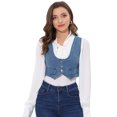 thumbnail image 1 of INSPIRE CHIC Women's Denim Button Up Vintage Sleeveless Jean Crop Racerback Vest Light Blue XL, 1 of 5