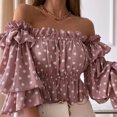 thumbnail image 2 of Leutsin Ladies Summer One-Shoulder Three-Quarter Sleeve Print Chiffon Top, 2 of 3