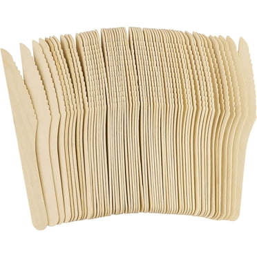 Namzi Disposable Wooden Knives - 50 Piece - 6" Length Eco Friendly Biodegradable Compostable Wooden Cutlery Set Wooden Utensils