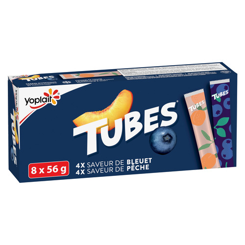 Yoplait Tubes de Yogourt 1 %, Pêche / Bleuet, Collations pour Enfants, 8x56g