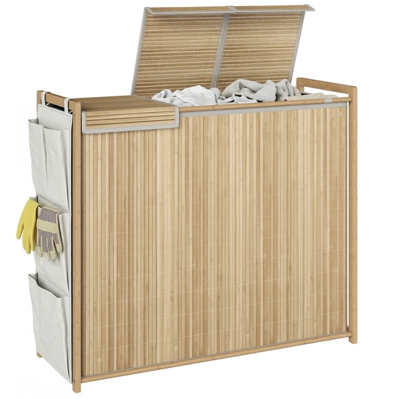 HOMCOM Panier à Linge en Bambou avec Sac à Cordon Amovible, Naturel