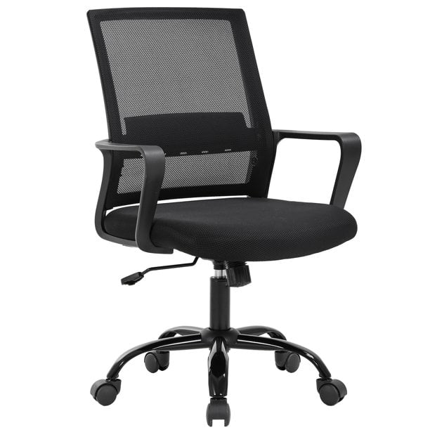 BestOffice Office Desk Chair Swivel Rolling Executive Lumbar Support Adjustable Stool, Black