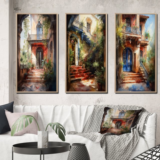 Designart « Country Cottage Entry Rustic Charm II » Ensemble d'Art Mural Encadré de Ferme, Ensemble de 3 - Ensemble de Toiles à Cadre Campagnard Blanc pour Déco de Salon
