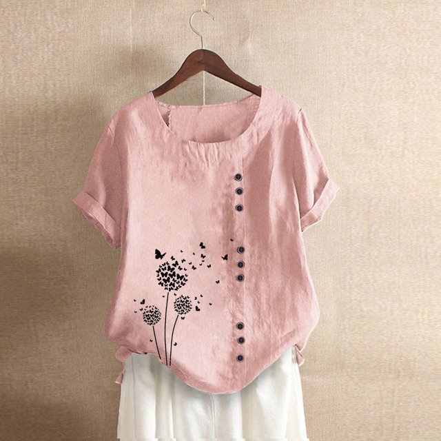 Babysbule Hauts pour Femmes Liquidation Mode Femmes Été Ample Imprimé T-Shirt à Col Rond Manches Courtes Blouse Décontractée Hauts