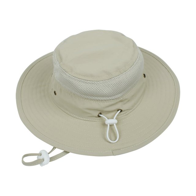 Bucket Hat Solid Color Mesh Patched Polyester Travel Hiking Fisherman Hat for Kids