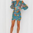 thumbnail image 4 of Pompotops Robe Longue à Manches Longues en Chiffon Plissé avec Imprimé Floral, Col en V, Fermeture Éclair, Sac Mince, 4 of 8