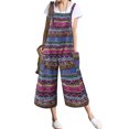 thumbnail image 1 of Women's Pockets Print Cotton And Linen Sleeveless Loose Long Rompers Jumpsuit, 1 of 5