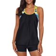 thumbnail image 1 of Haut de Tankini Rehausseur à Dos en T à Bretelles, Imprimé à Rayures Blouson pour Femmes avec Short, 1 of 6