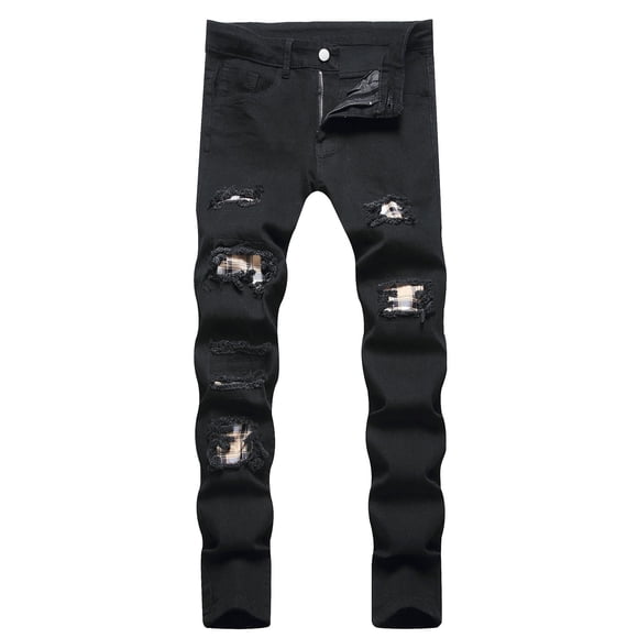 QHFBli Jeans pour Hommes Coupe Décontractée Jeans en Denim Extensible pour Hommes Jambe Droite Contemporaine Coupe Fuselée Pantalon Confortable de Tous les Jours pour Noir P