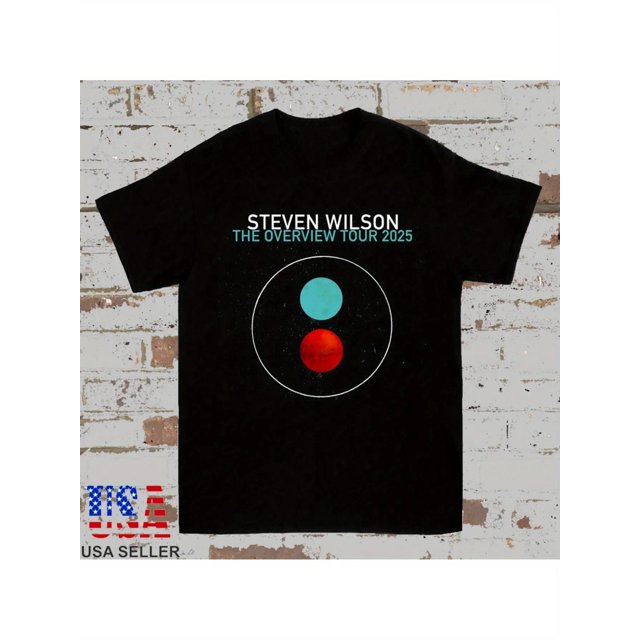 Steven Wilson & Porcupine Tree The Overview Effect 2025 Tour Official Band Merch Black Bohemian Graphic Tee with Red & Blue Target Design Printed pattern short-sleeved shirt