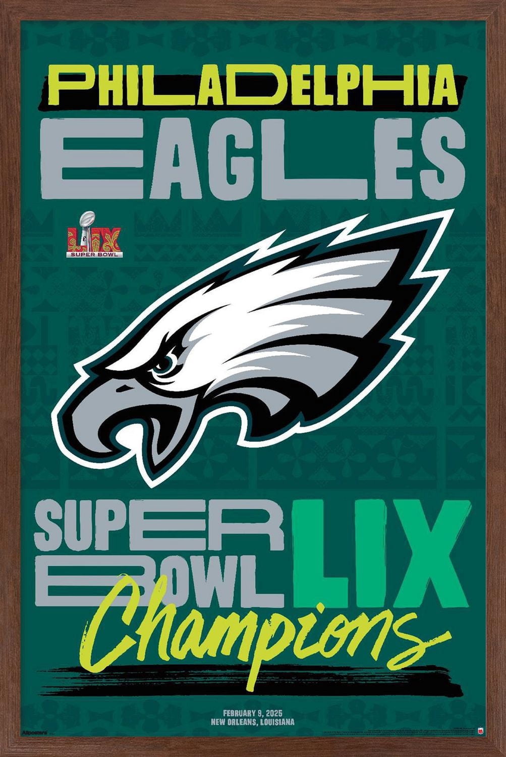NFL Philadelphia Eagles - Super Bowl LIX Team Logo Wall Poster, 22.375" x 34" Framed