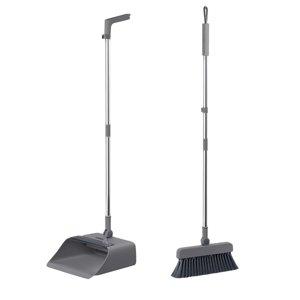 EGNMCR Fournitures de nettoyage, balais et brosse de plancher de la poubelle 3-in-1 Ensemble de nettoyage ménager Poignée en acier inoxydable Balais et Combo de Dustpan Set pour la maison Bureau balais et la poussière