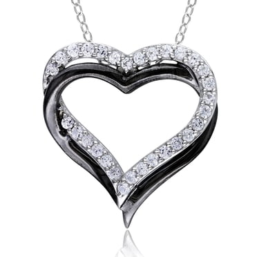 Miabella 0.63 Carat T.G.W. Created White Sapphire Two-Tone Sterling Silver Interlocking Double-Heart Pendant; 18"