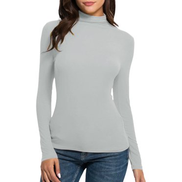 Qertyioot Fashion Womens Turtleneck Long Sleeve Knitting Tshirt Slim Blouse Tops
