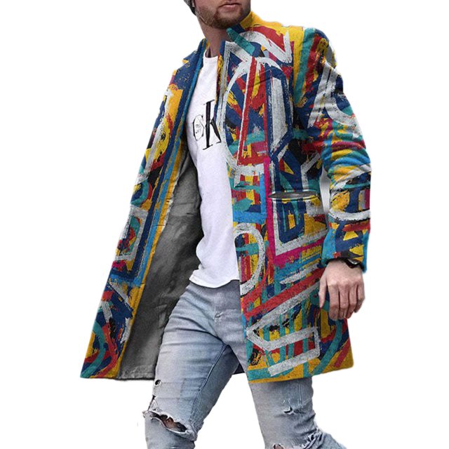 LUXUR Manteau Trench à Col à Revers pour Homme Caban de Bureau Vacances Rouge Jaune 3TG