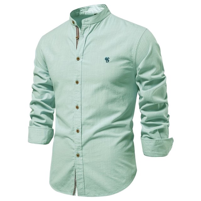 RXIRUCGD Chemise Blouse pour Homme, Mode Décontractée, Couleur Unie, Manches Longues, Col Rabattu, Vert, Taille : L
