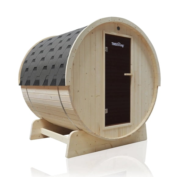 TMG Industrial TMG LIVING Outdoor White Pine Barrel Sauna, Three Person, Tempered Glass Door