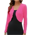 thumbnail image 1 of Boléros à Manches Longues pour Femmes, Cardigans Courts Côtelés à devant Ouvert, Hauts Légers, Cache-Maillots pour Robe, Rose Vif, G, 1 of 4