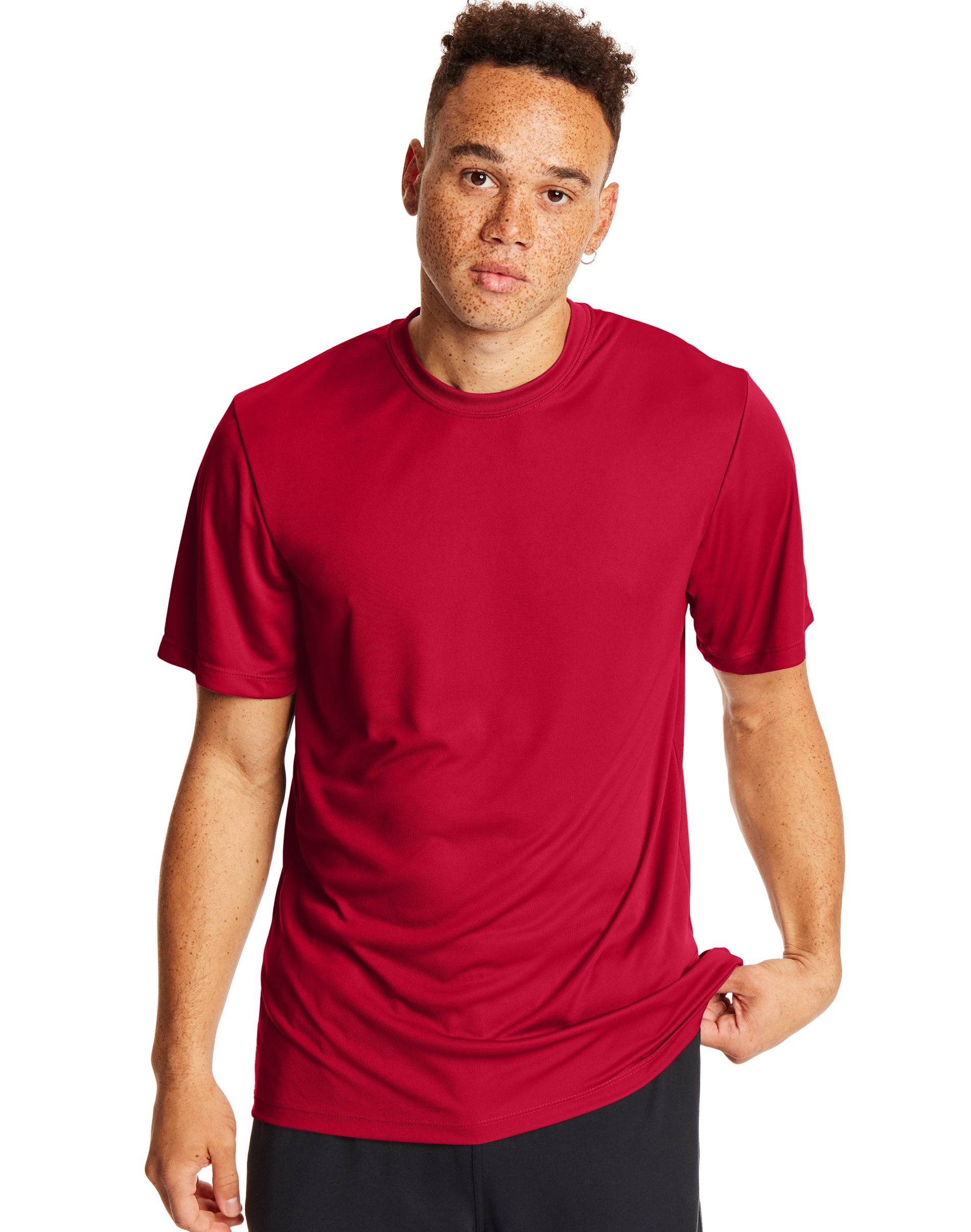 Hanes Mens Sport Cool DRI Performance Tee 2-Pack, XL, Deep Red