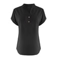 thumbnail image 5 of RKSTN Womens Summer Tops Fashion Cotton and Linen Buttons Going out Tops Basic Solid Color Shirts V-Neck Short Sleeve Loose Fit Pullover Tops, 5 of 5