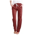 thumbnail image 1 of Women's Lace Up Wide Leg Cropped Pants - Solid Color Casual Trousers with Pockets (2), 1 of 3