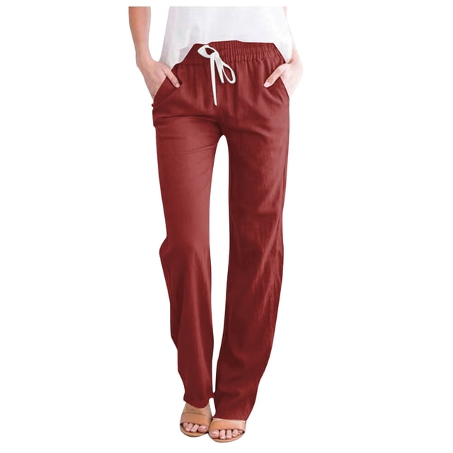 Women's Lace Up Wide Leg Cropped Pants - Solid Color Casual Trousers with Pockets (2)