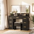 thumbnail image 1 of Yiwa 45.9" Makeup Vanity Desk with Adjustable Lighting Modes, Large Mirror, and 8 Storage Drawers, 1 of 9