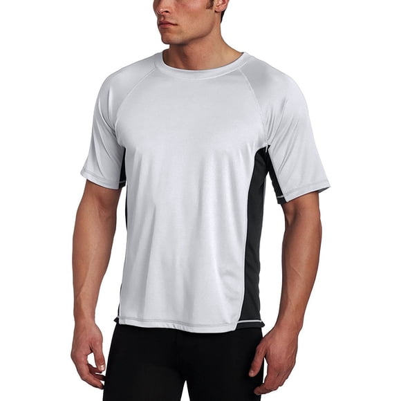 Men's Rash guard Swim Shirts, UPF 50+ Loose-Fit Short Sleeve Shirt, UV Cool Dry fit Athletic Water Shirts, Basic