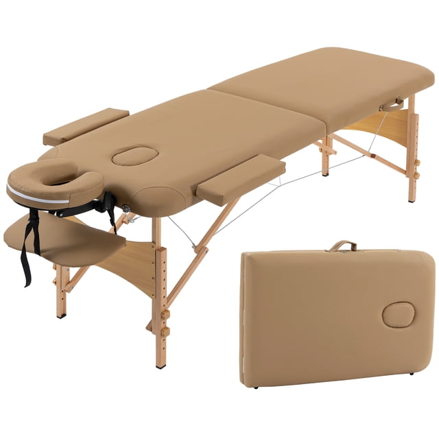 HOMCOM Portable Folding Massage Table, Facial Couch Bed, Light Brown