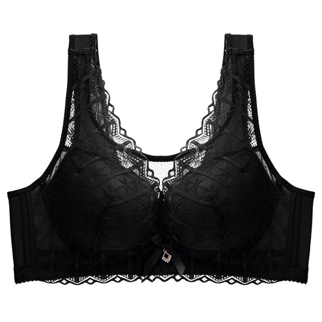 Virmaxy Soutien-Gorge Sans Fil pour Femmes Aguichant Grande Taille Mince en Dentelle Soutien-Gorge Rassemblant Sans Armature Confortable Fixe Ajustable Collection de Poitrine Coton Noir G