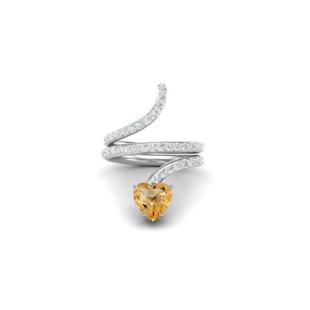 Bague en Forme de Cœur 7MM Citrine Naturelle 925 Argent Bagues pour Femmes