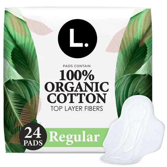 L. Ultra Thin Pads for Women, Organic Cotton Top Layer, Regular Absorbency, Menstrual Pads with Wings, 24 CT