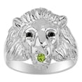 thumbnail image 1 of RYLOS Rings Sterling Silver Lion Head Ring Black Diamonds Eyes & Gemstone Mouth Fun Designer Rings Peridot  Jewelry Size 12, 1 of 7