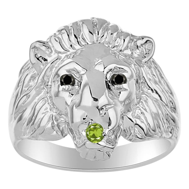 RYLOS Rings Sterling Silver Lion Head Ring Black Diamonds Eyes & Gemstone Mouth Fun Designer Rings Peridot Jewelry Size 12