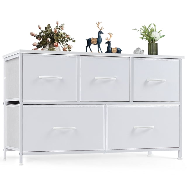 EDX Commo à 5 Tiroirs pour Chambre, Petit Meuble de Rangement en Tissu, Blanc