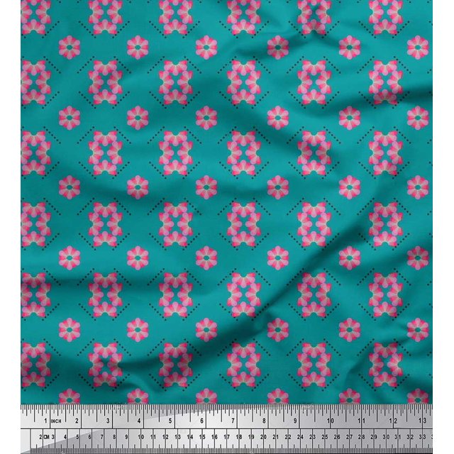 Soimoi Poly Georgette Fabric Dot & Floral Artistic Print Fabric by Yard 52 Inch Wide