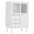 thumbnail image 1 of Buffet, Armoire d'Appoint Blanche avec Porte Coulissante en Verre, 3 Tiroirs, Buffet Moderne avec Rangement - BCAL098WH, 1 of 7
