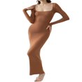 thumbnail image 1 of Robe Longue Moulante pour Femmes Couleur Unie Tricotée Col Carré Manches Longues Robe Printemps Automne Fête Club Robe Moulante, 1 of 4