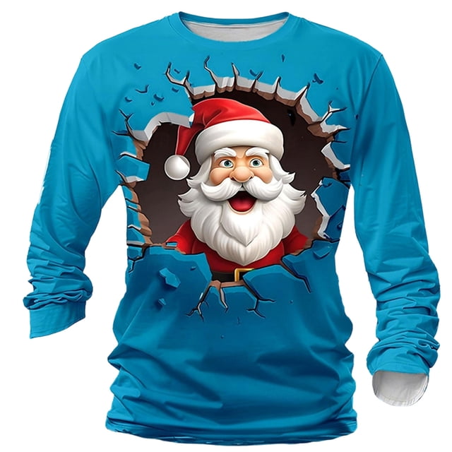 RXMEKW Haut à Manches Longues à Col Rond avec Imprimé de Noël pour Hommes, Chemise Décontractée en Polyester, Vert Taille g